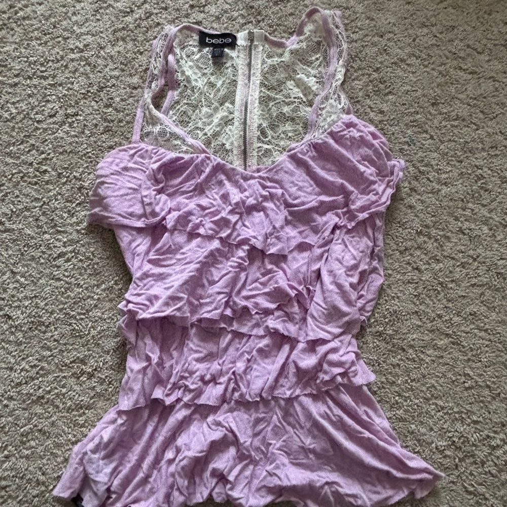 Bebe Purple Ruffled Lace Blouse